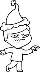 line drawing of a angry man pointing wearing santa hat