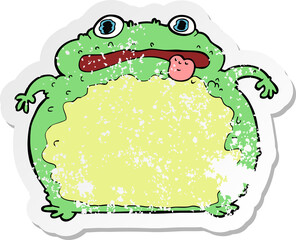 retro distressed sticker of a cartoon funny frog