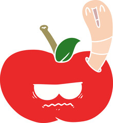 flat color style cartoon worm eating an angry apple