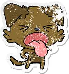 distressed sticker of a cartoon disgusted dog