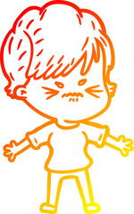 warm gradient line drawing cartoon frustrated woman