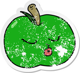 distressed sticker of a cartoon apple