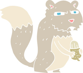flat color illustration of a cartoon angry squirrel with nut