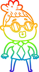 rainbow gradient line drawing cartoon office woman wearing spectacles
