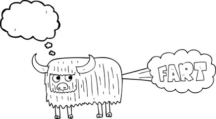 thought bubble cartoon hairy cow farting