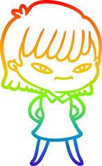 rainbow gradient line drawing cartoon woman