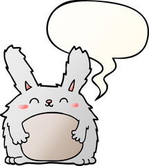 cartoon furry rabbit and speech bubble in smooth gradient style