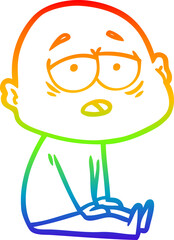 rainbow gradient line drawing cartoon tired bald man