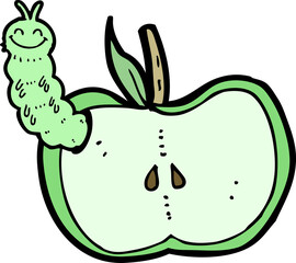 cartoon apple with bug