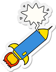 cartoon rocket and speech bubble sticker