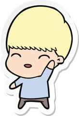sticker of a happy cartoon boy