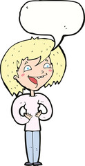 cartoon excited woman with speech bubble
