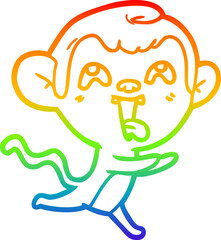 rainbow gradient line drawing crazy cartoon monkey running