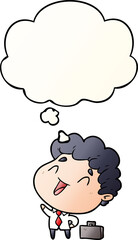 cartoon businessman and thought bubble in smooth gradient style