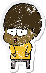 distressed sticker of a cartoon happy boy
