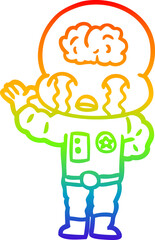 rainbow gradient line drawing cartoon big brain alien crying