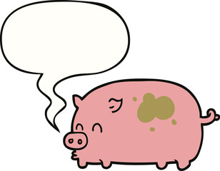 cute cartoon pig and speech bubble