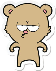 sticker of a bored bear cartoon