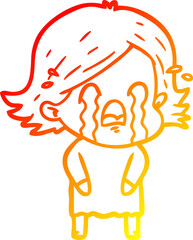 warm gradient line drawing cartoon woman crying