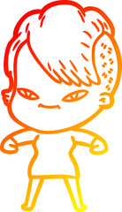 warm gradient line drawing cute cartoon girl with hipster haircut