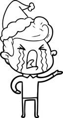 line drawing of a crying man wearing santa hat