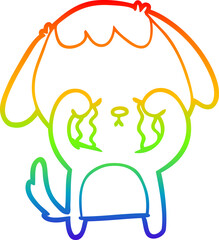 rainbow gradient line drawing cartoon crying dog
