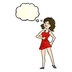 cartoon proud woman with thought bubble