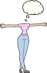 thought bubble cartoon female body with wide arms