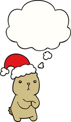 cartoon christmas bear worrying and thought bubble