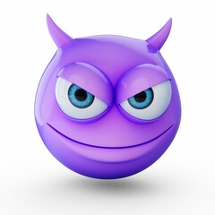 3D Rendering Purple Devil emoji isolated on white background 