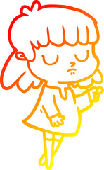 warm gradient line drawing cartoon indifferent woman