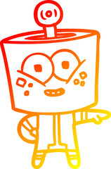 warm gradient line drawing happy cartoon robot pointing