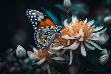 Fototapeta na wymiar Papillon rejeté par ses congénères amoureux d'une fleur. Generative AI