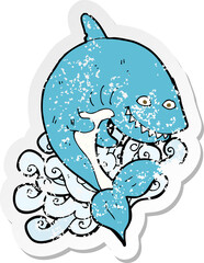 retro distressed sticker of a cartoon shark