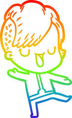 rainbow gradient line drawing cute cartoon girl with hipster haircut