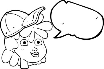 speech bubble cartoon female face wearing cap