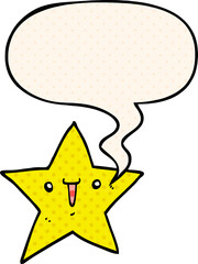 cute cartoon star and speech bubble in comic book style