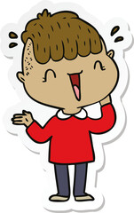 sticker of a cartoon happy boy surprised