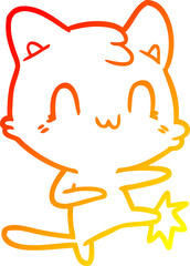 warm gradient line drawing cartoon happy cat karate kicking