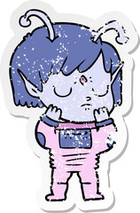 distressed sticker of a cartoon alien girl