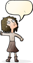 cartoon woman looking up to the sky with speech bubble