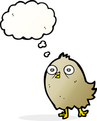 funny cartoon bird with thought bubble