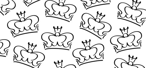 Cartoon sketch crown. Graffiti crown icon, Queen or king crowns. Royal imperial coronation symbols, monarch majestic jewel tiara icons. Prins en prinses, diadems or diamond crowns