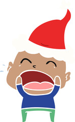 flat color illustration of a shouting bald man wearing santa hat