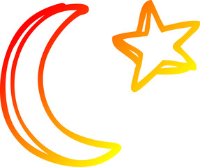 warm gradient line drawing cartoon moon and star shape
