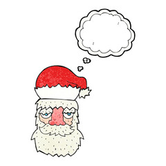 thought bubble textured cartoon tired santa claus face