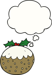 cartoon christmas pudding and thought bubble