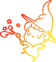 warm gradient line drawing cute witch casting spell