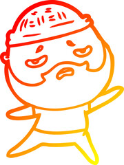 warm gradient line drawing cartoon worried man with beard
