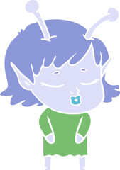 cute alien girl flat color style cartoon